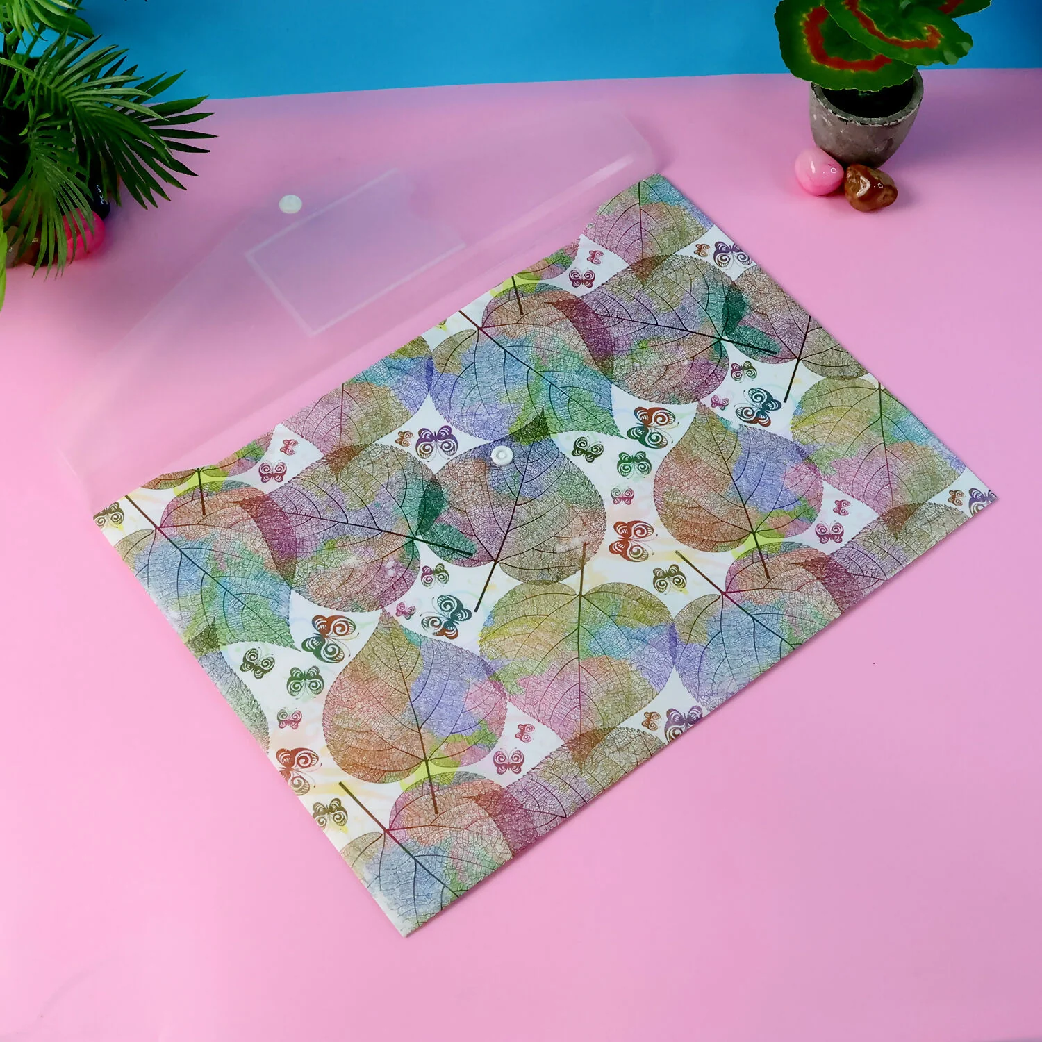 Printed A4 Document Folder – Leaf Design with Button Closure & Label Slot (1 Pc) - Image 6