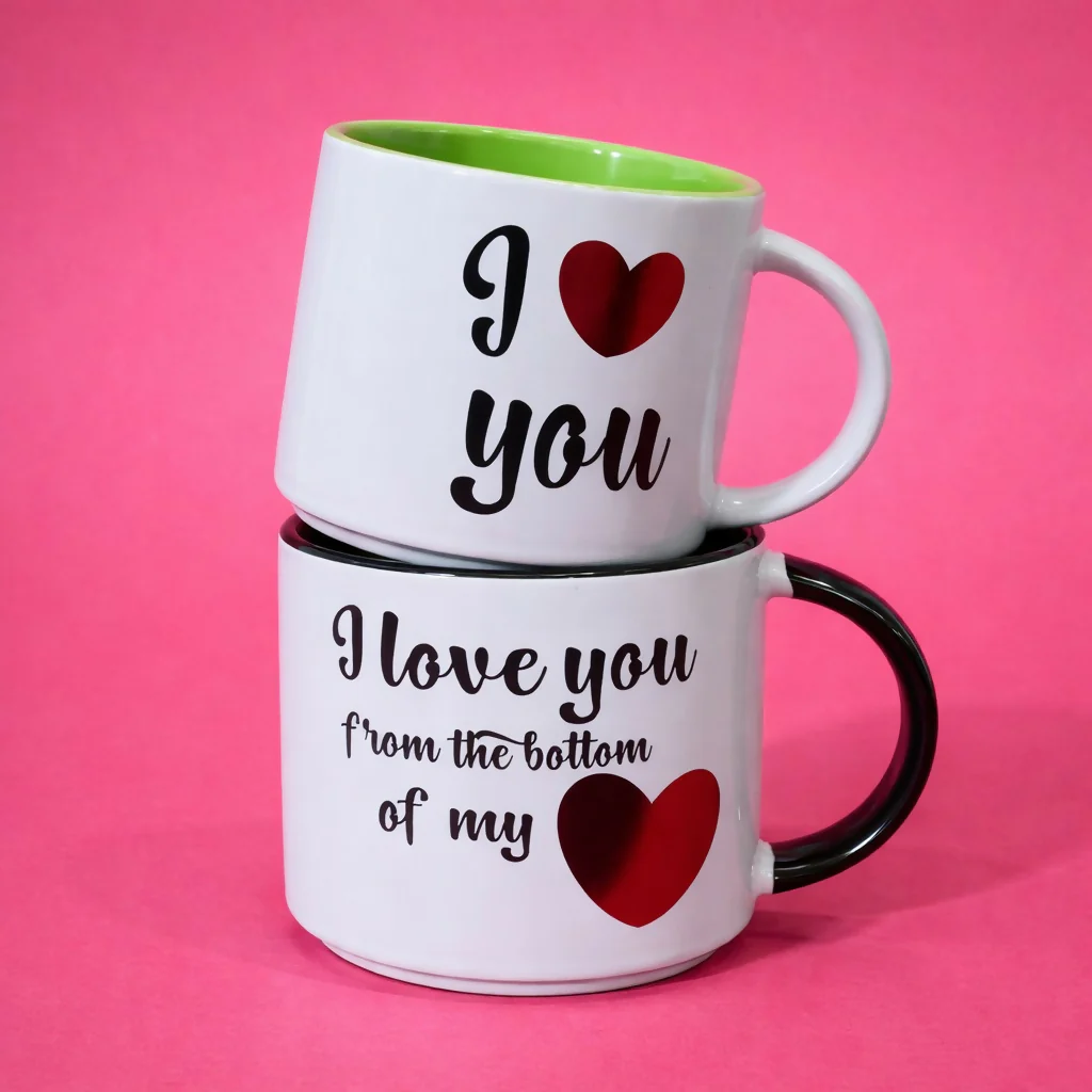 Printed Ceramic Coffee Mug Romantic Love Design Gift Cup - Image 2