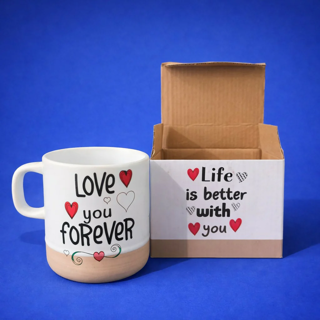 Printed Ceramic Coffee Mug with Wooden Base Romantic Gift Cup - Image 2
