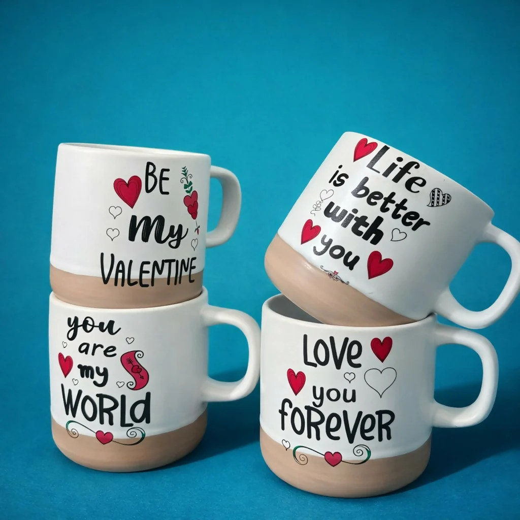 Printed Ceramic Coffee Mug with Wooden Base Romantic Gift Cup - Image 4