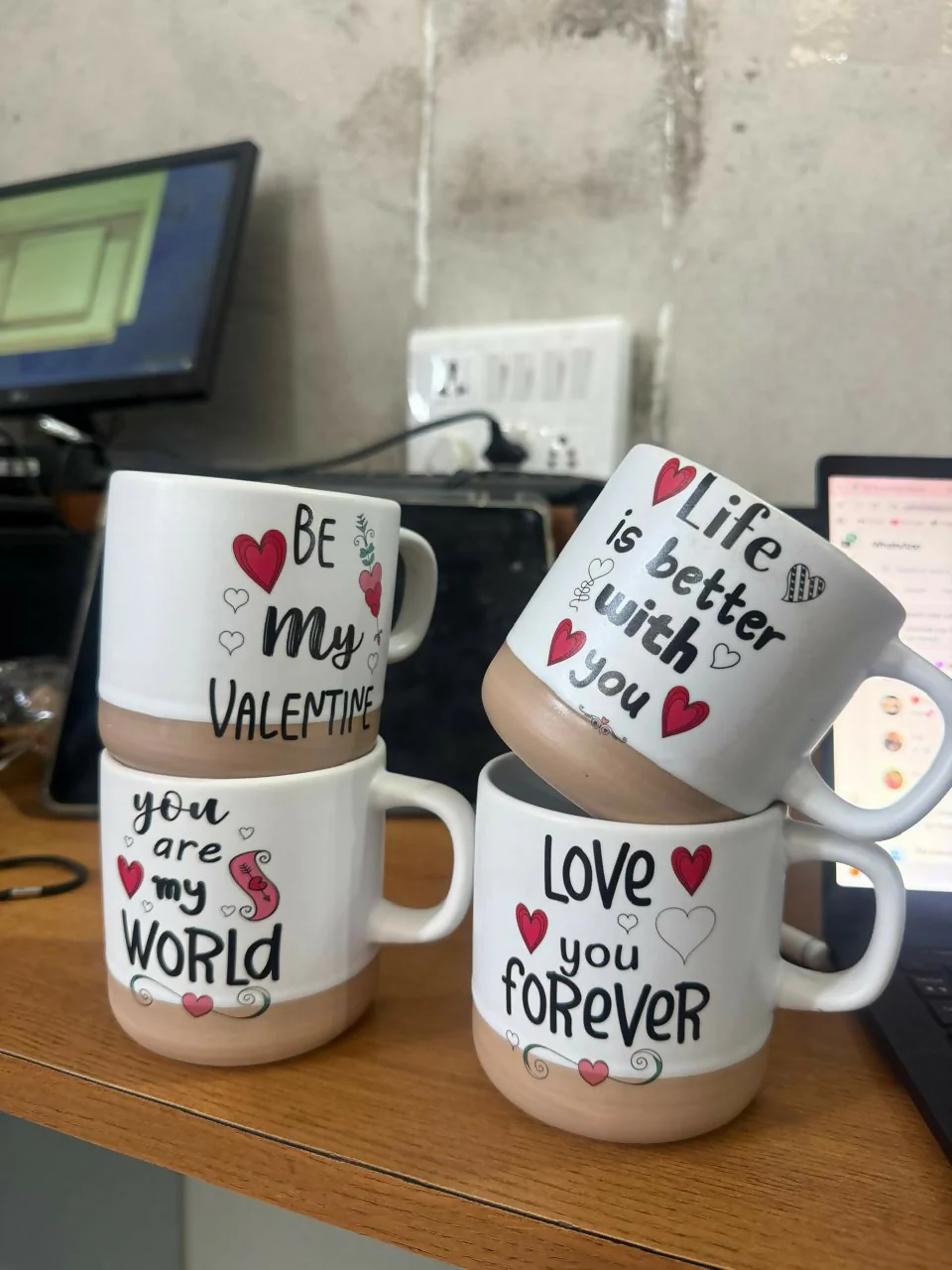 Printed Ceramic Coffee Mug with Wooden Base Romantic Gift Cup - Image 5
