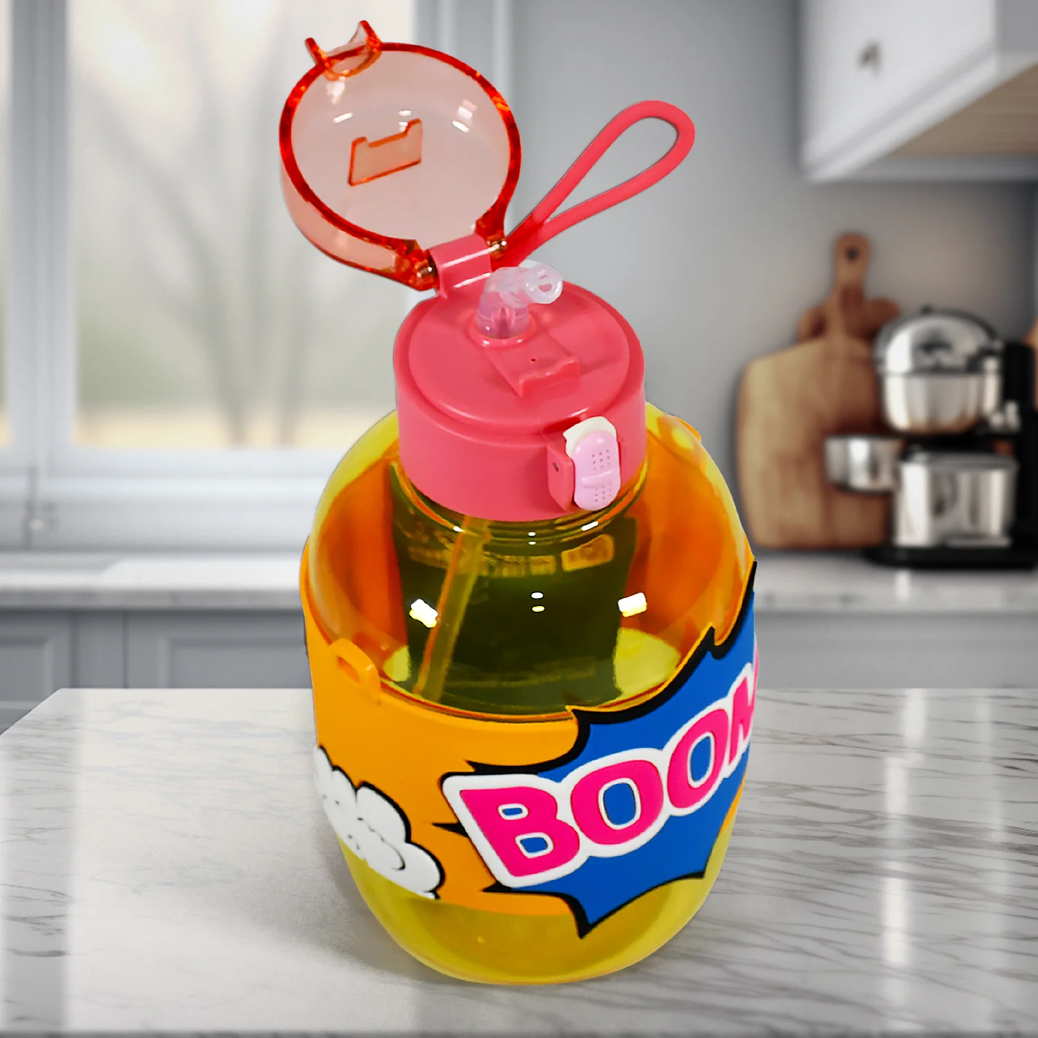 Cute Plastic Water Bottle with adjustable shoulder strap, Straw and Rubber Grip potable drinking cup Water Bottle For Kids | Water Bottle | Return Gift For Kids, Adults | School Water Bottle (1 Pc / 750 ML) - Image 3