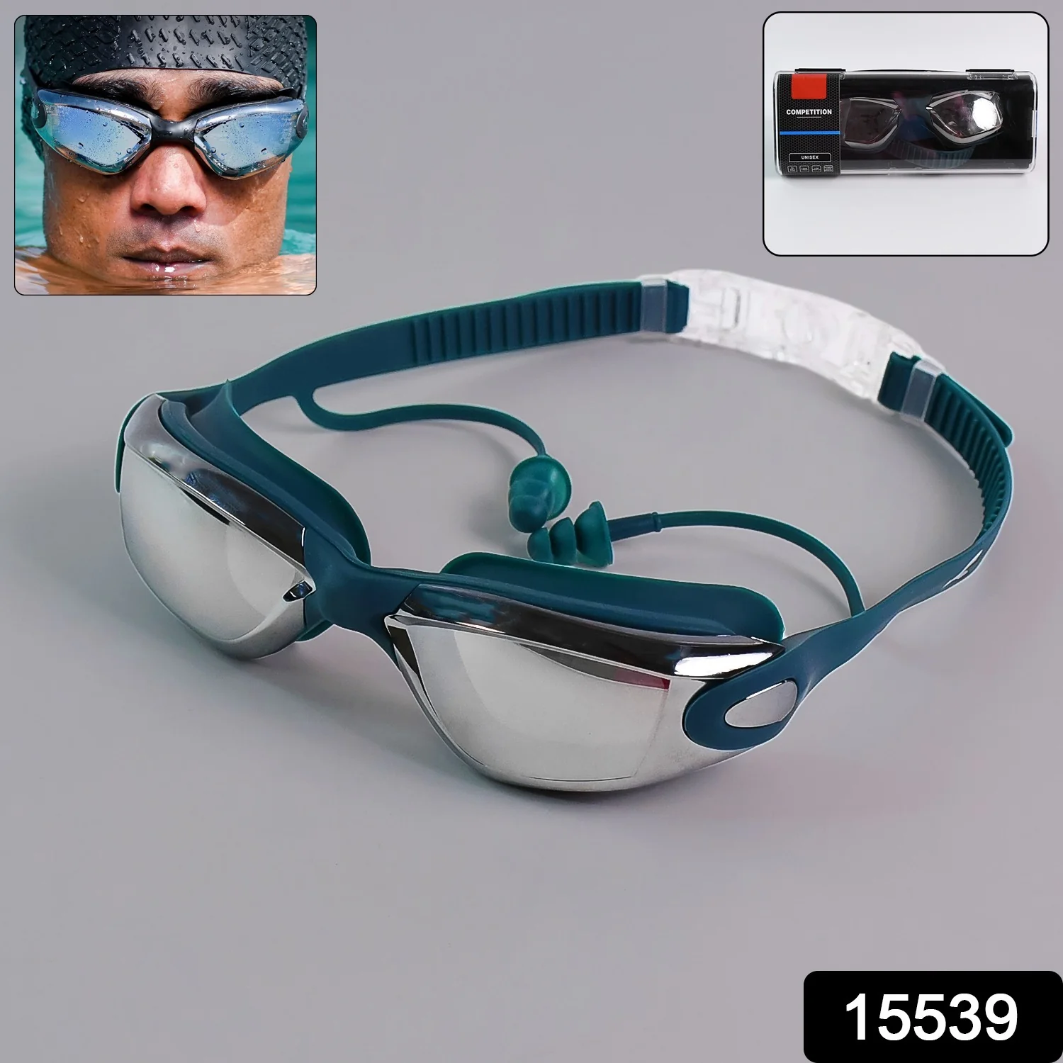 Konex Professional Anti-Fog UV Protection Swimming Goggles Mirrored Lenses and Earplugs - Image 2