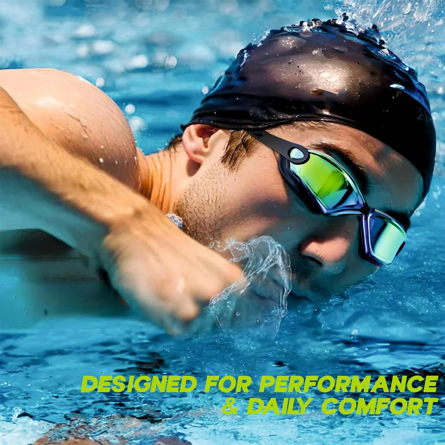Konex Professional Anti-Fog UV Protection Swimming Goggles Mirrored Lenses and Earplugs - Image 3