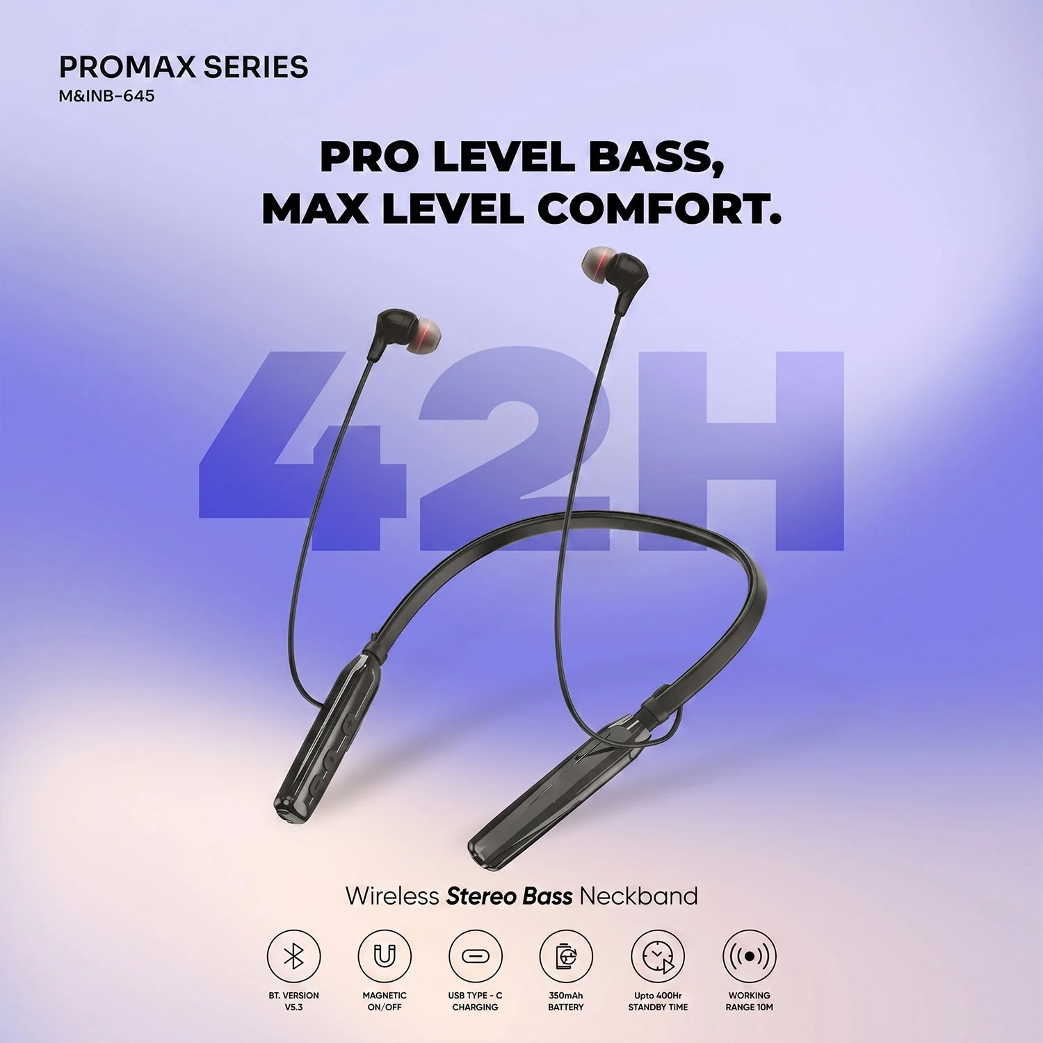 ProMax Series Wireless Stereo Bass Neckband Earphones, Neck band (1 Pc) - Image 4