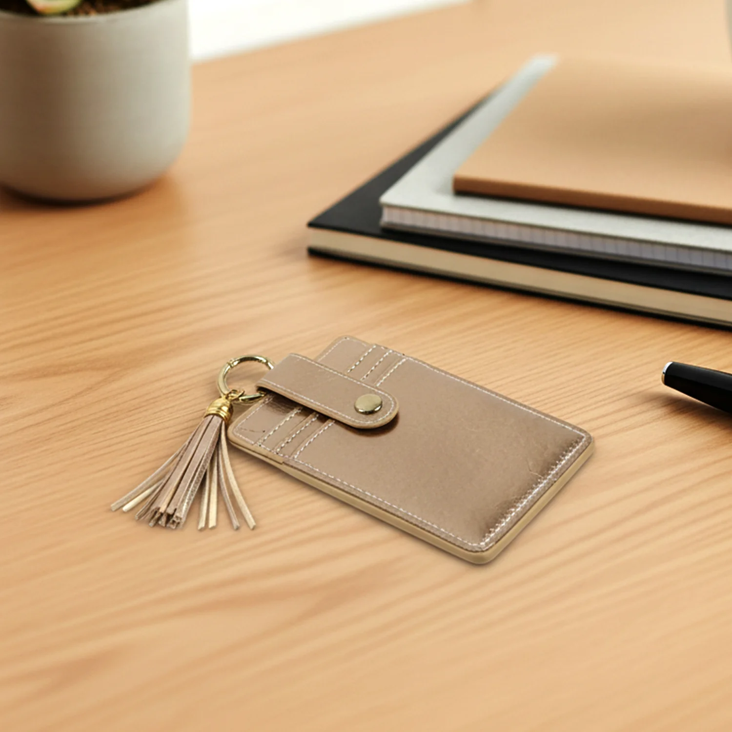 PU Leather Card Holder Wallet with Button Strap (1 Pc) - Image 3