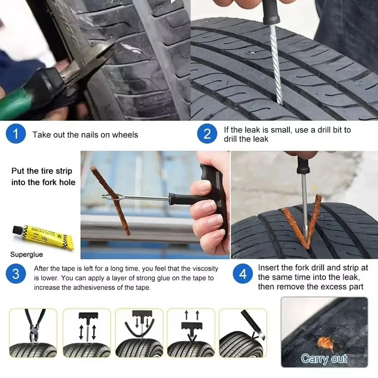 Tyre Puncture Repair Kit with 3 Seal Strips (5 Pcs Set) - Image 4