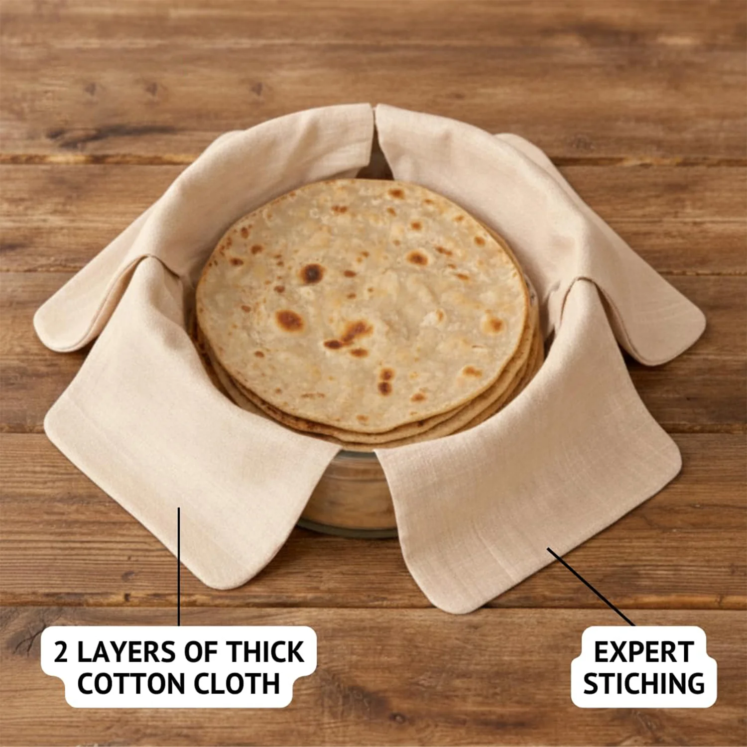 Pure Cotton Roti Mate Cloth, Round roti Cover (51 × 51 Cm, 1 Pc) - Image 4