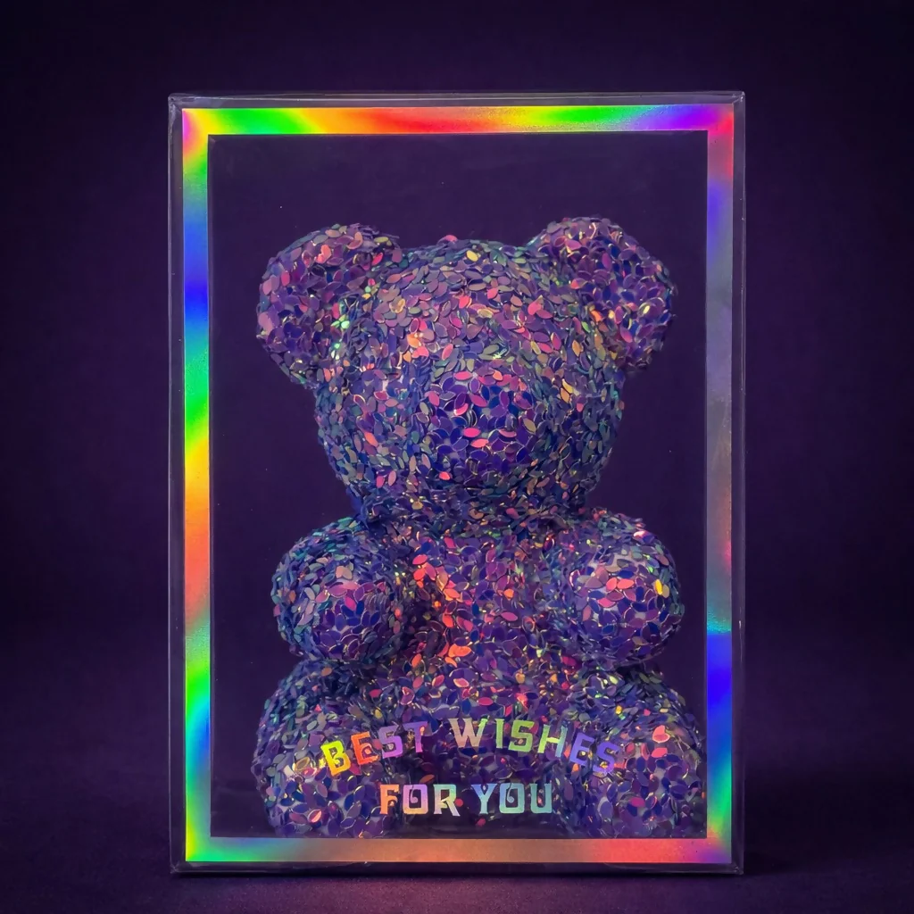 Purple Glitter Teddy Bear Showpiece with Display Box Decorative Gift - Image 2