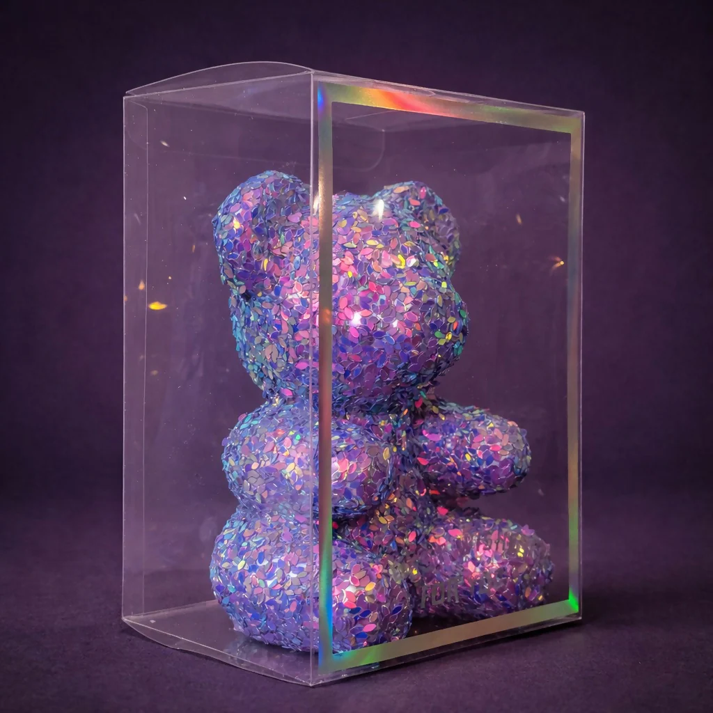 Purple Glitter Teddy Bear Showpiece with Display Box Decorative Gift - Image 3