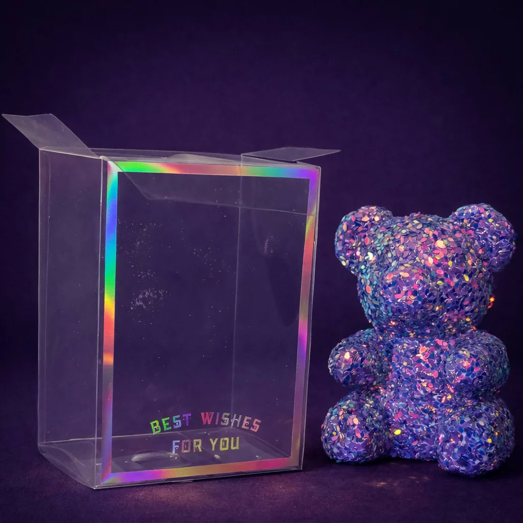 Purple Glitter Teddy Bear Showpiece with Display Box Decorative Gift - Image 4