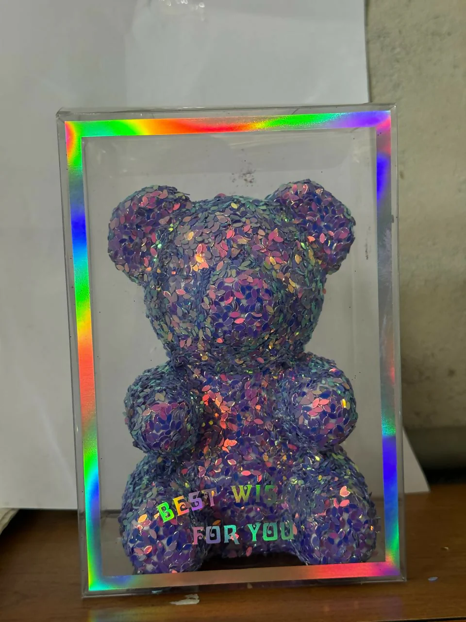 Purple Glitter Teddy Bear Showpiece with Display Box Decorative Gift - Image 5