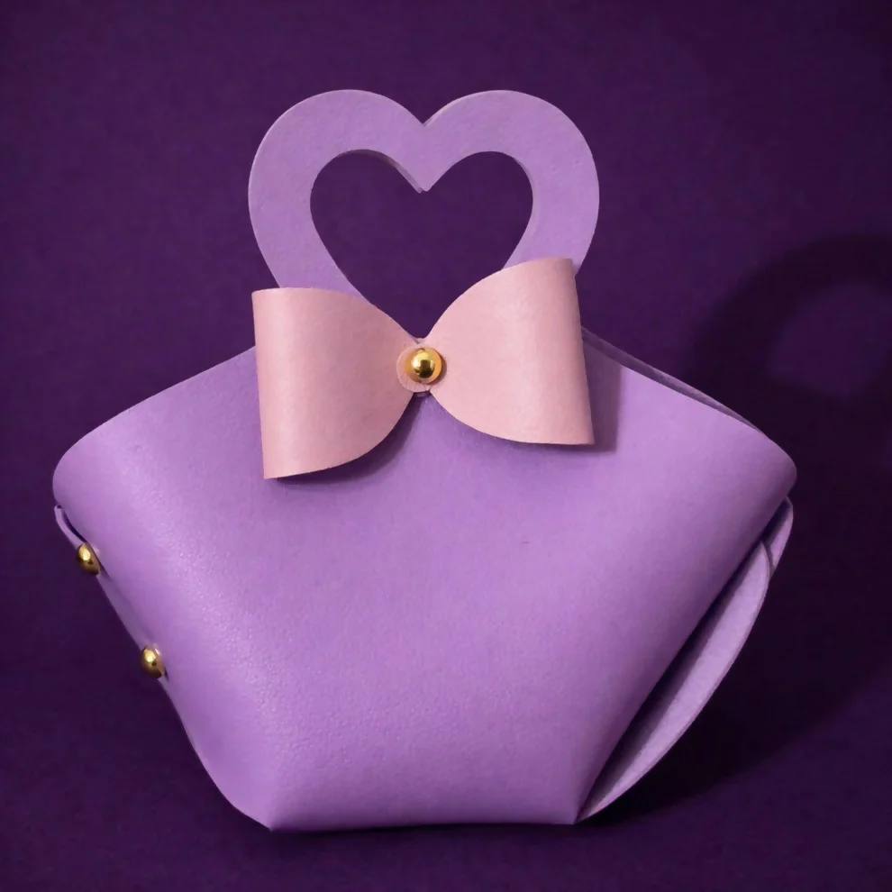 Purple Mini Handbag with Heart Handle Bow Design Compact Cute Purse - Image 3