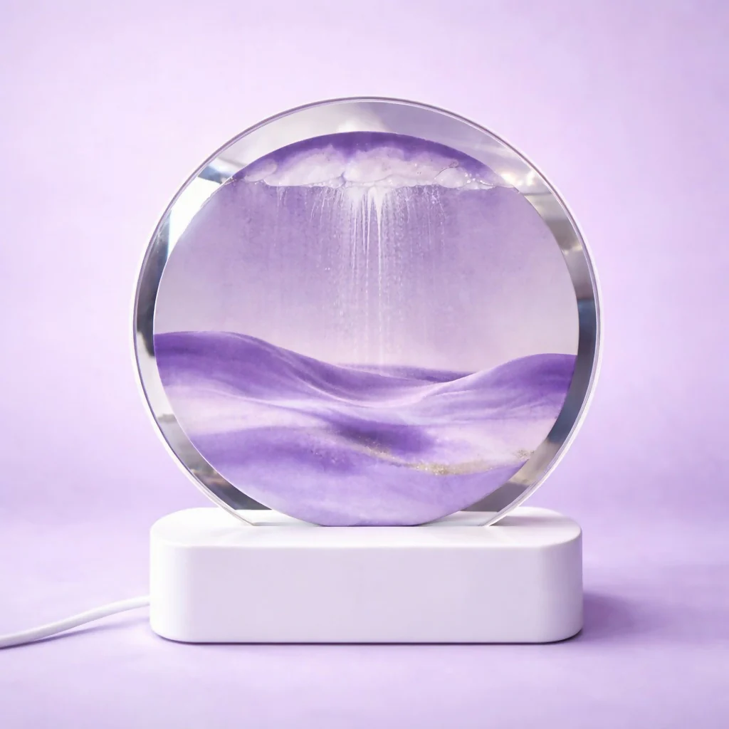 Purple Round Moving Sand Art LED Lamp Decorative Desk Night Light - Image 2