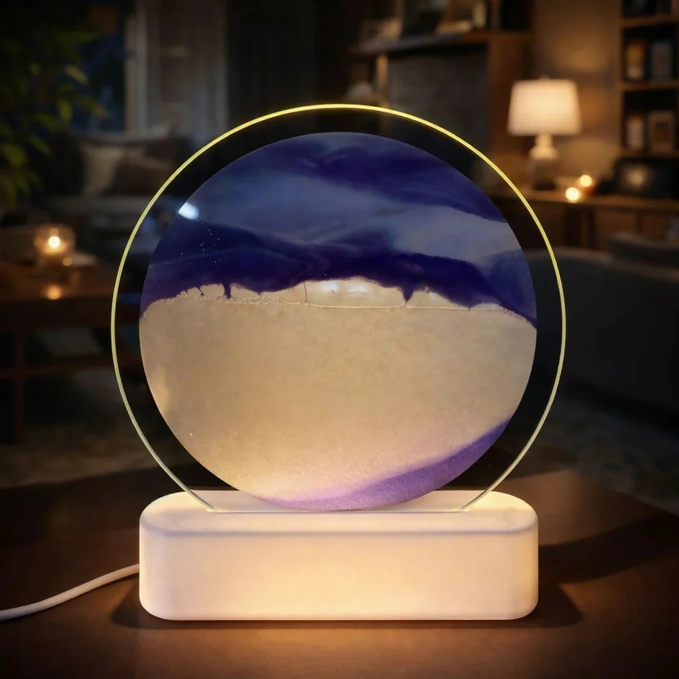 Purple Round Moving Sand Art LED Lamp Decorative Desk Night Light - Image 3