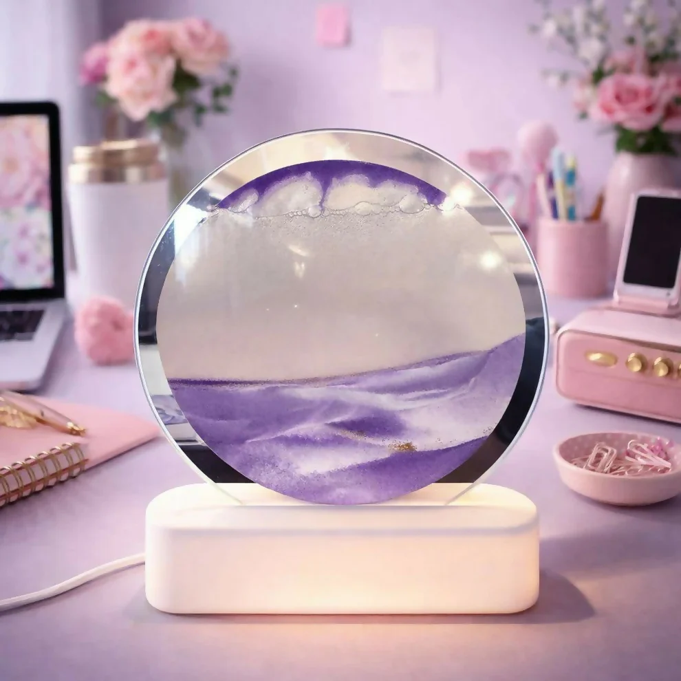 Purple Round Moving Sand Art LED Lamp Decorative Desk Night Light - Image 4