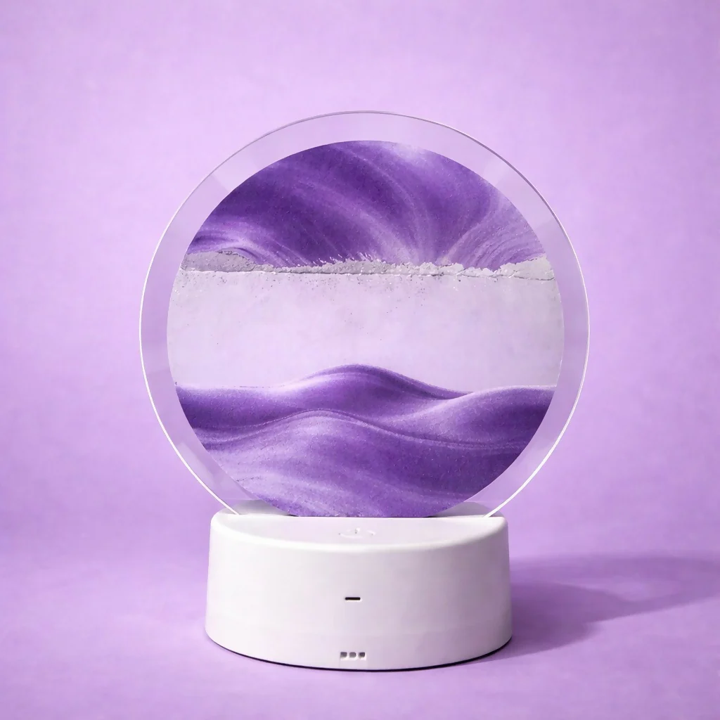 Purple Round Moving Sand Art LED Lamp Decorative Night Light - Image 3