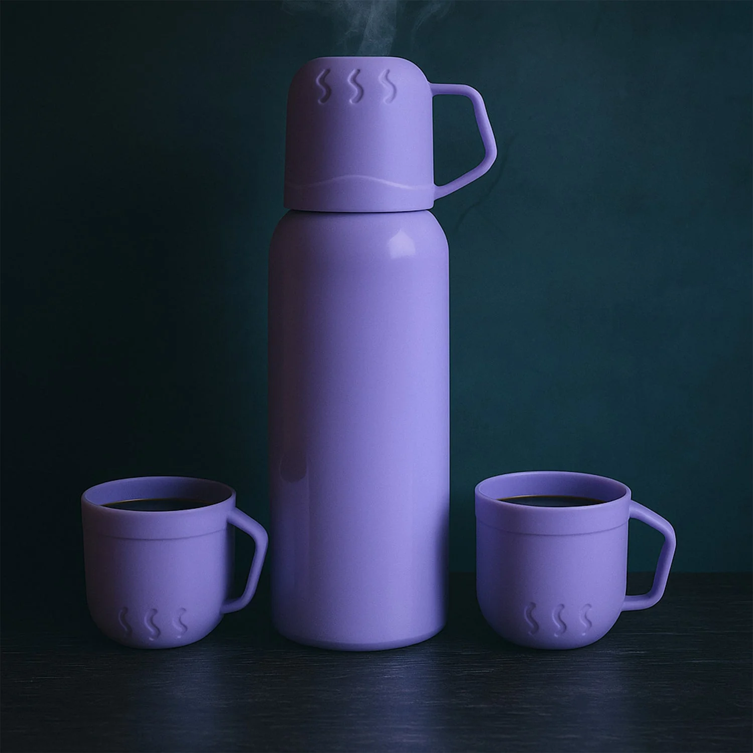 Purple Vacuum Flask Set – Stainless Steel Thermos with 3 Cups, Approx 500ml - Image 3