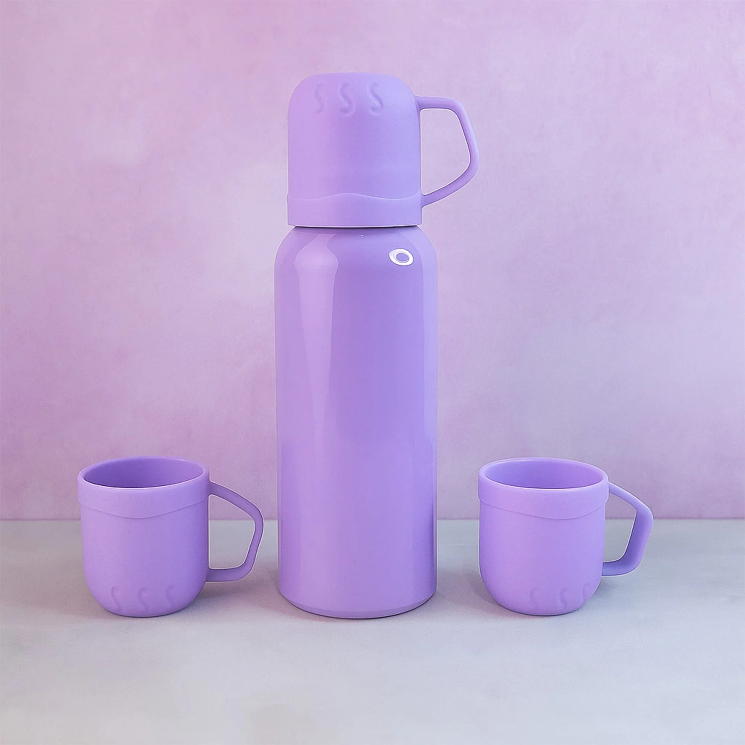 Purple Vacuum Flask Set – Stainless Steel Thermos with 3 Cups, Approx 500ml - Image 4