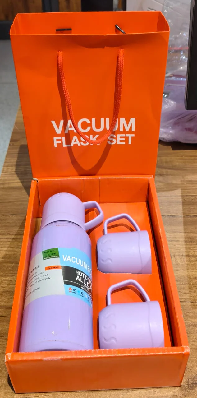 Purple Vacuum Flask Set – Stainless Steel Thermos with 3 Cups, Approx 500ml - Image 7