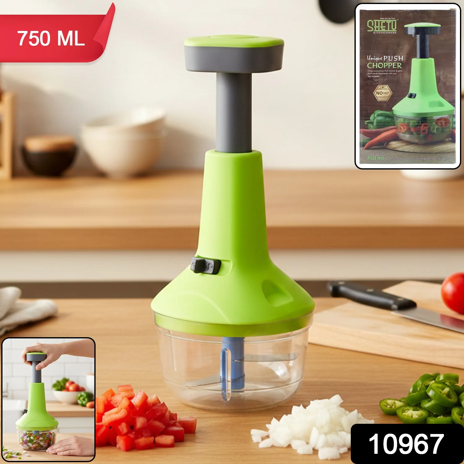 Push-Down Vegetable & Fruit Chopper (B-Grade / 750 ML) - Image 2
