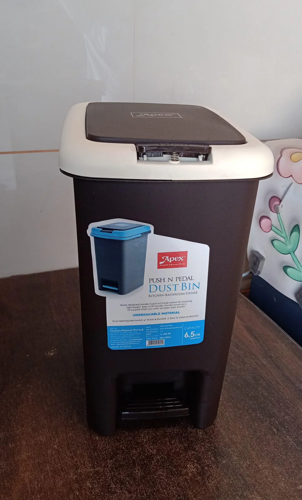 Apex Plastic Push N Pedal Dust Bin 6.5 Liters (1 Pc / Mix Color) - Image 8