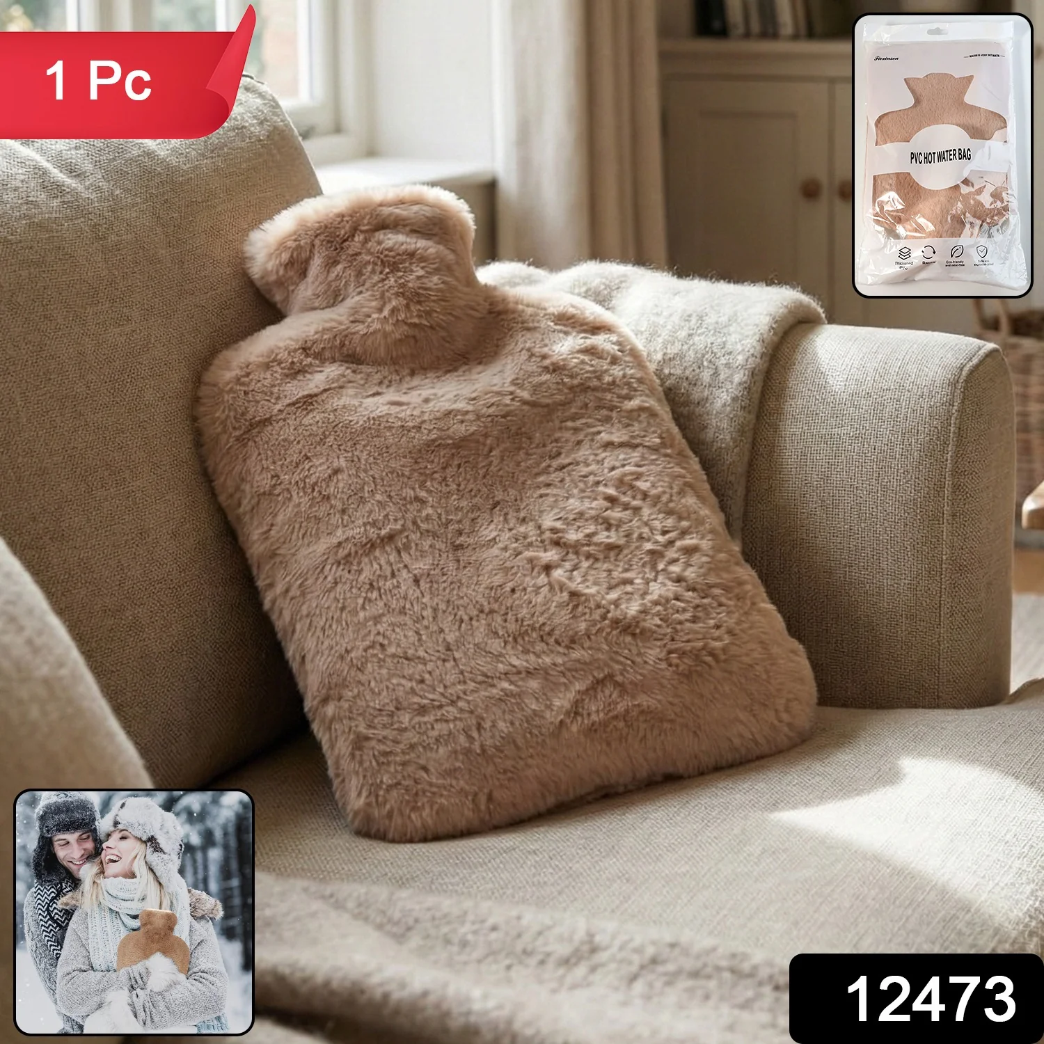 PVC Hot Water Bag with Soft Fur Cover (1 Pc) - Image 2