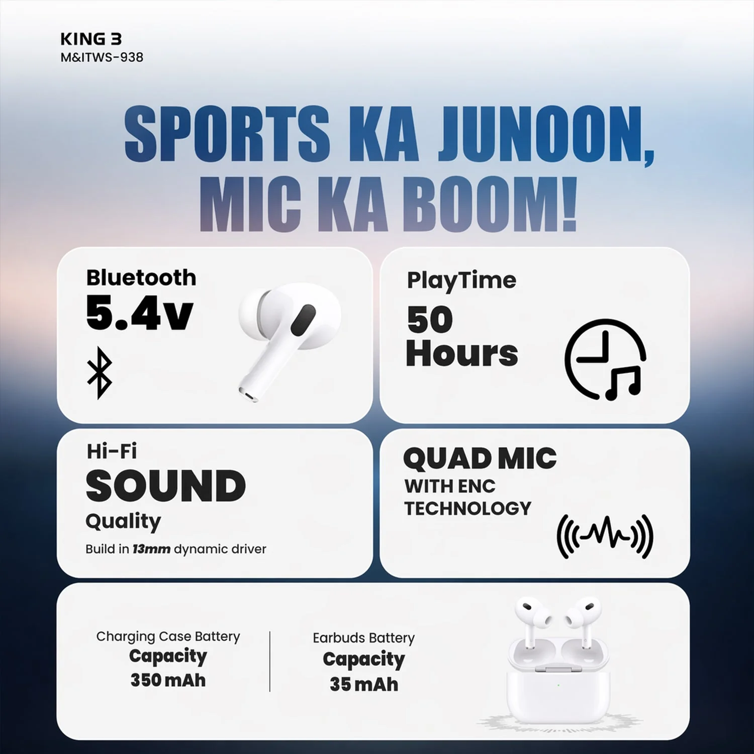 Quad Mic Wireless Bluetooth Earbuds (1 Pc) - Image 6