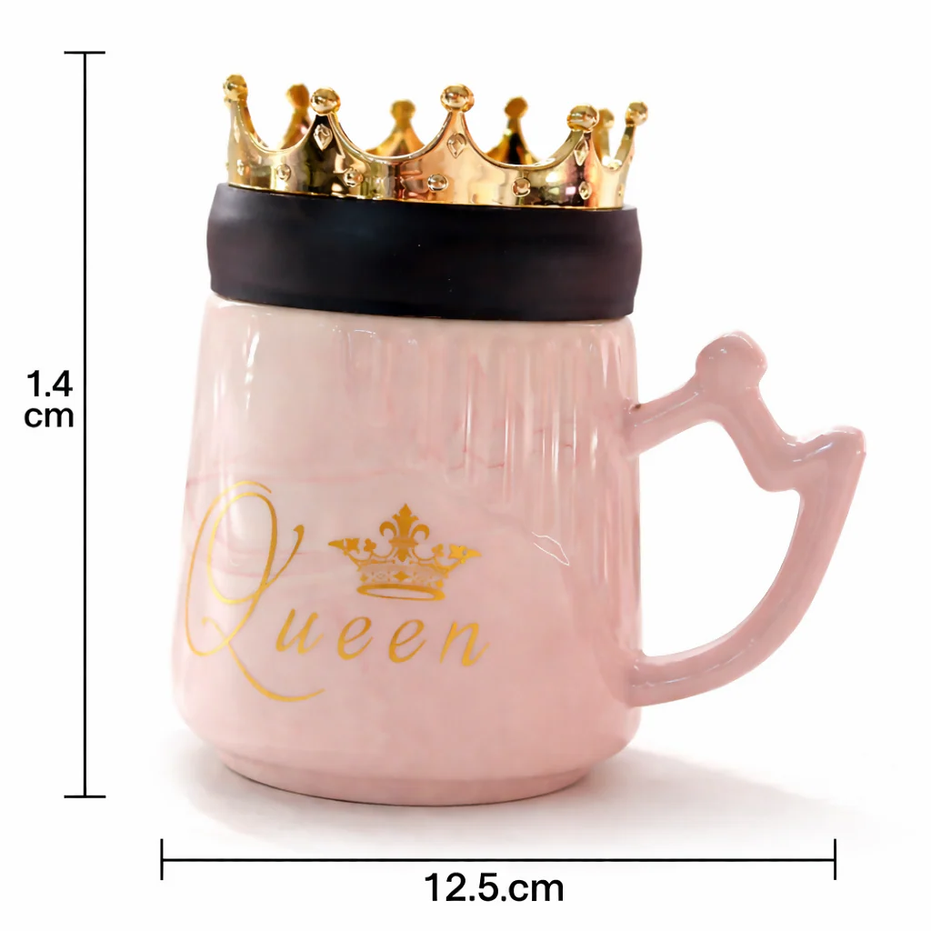 Queen Crown Ceramic Mug with Lid | Luxury Coffee & Tea Mug | Pink - Image 4