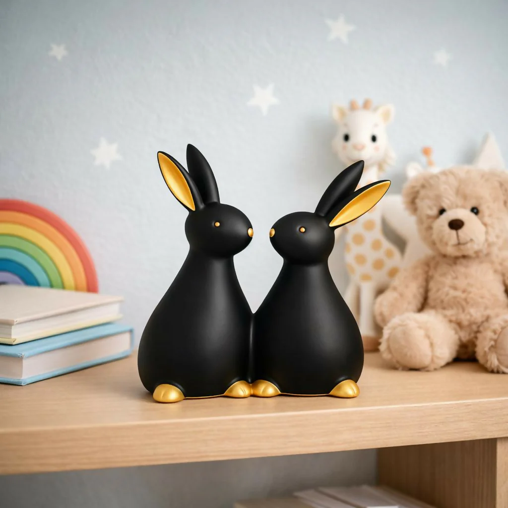 Rabbit Couple Showpiece for Home Decor with Gold Accents - Image 2