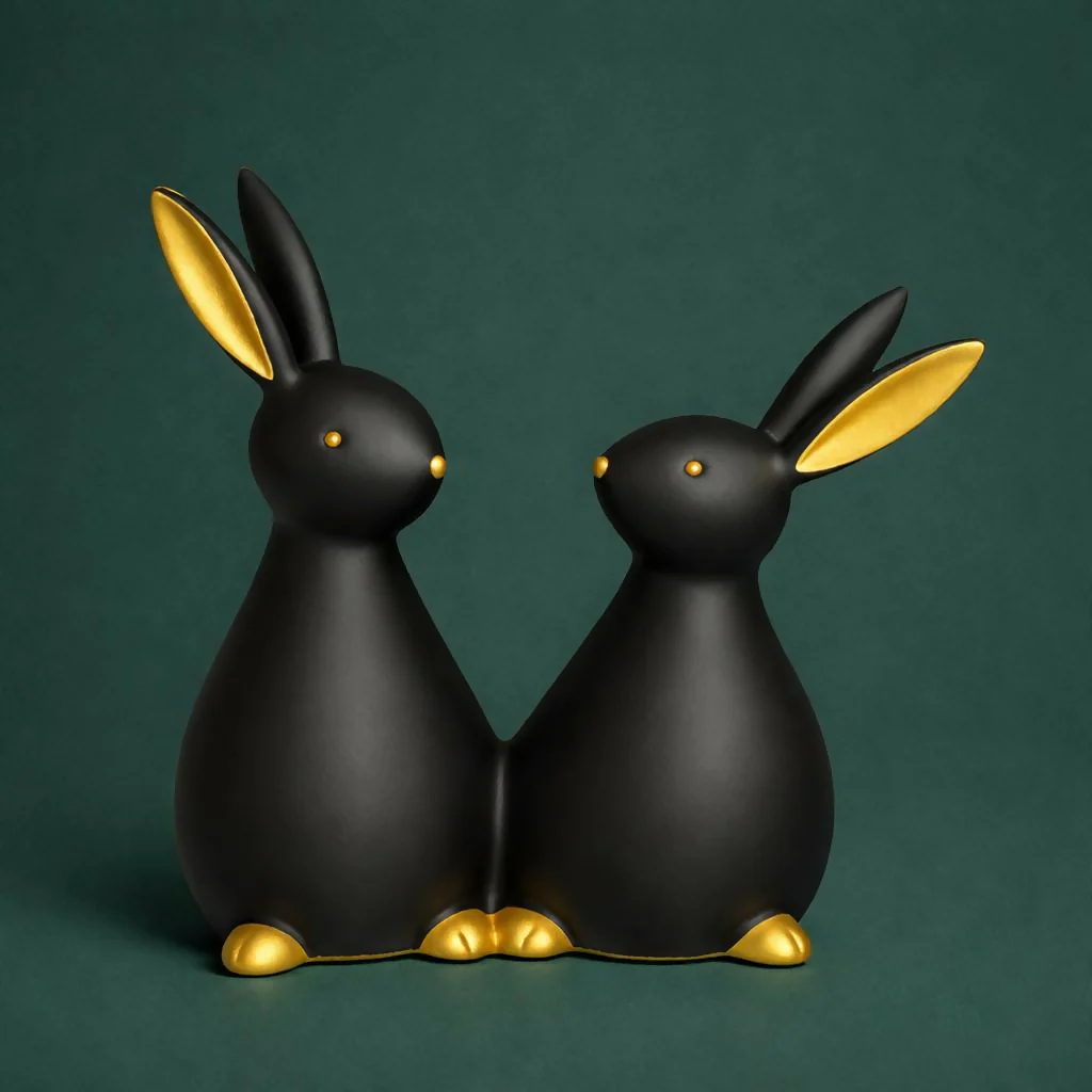Rabbit Couple Showpiece for Home Decor with Gold Accents - Image 4