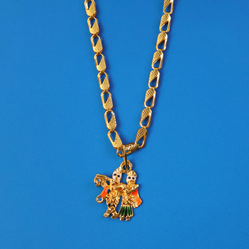 Radha Krishna Dancing Couple Pendant with Designer Chain - Image 5