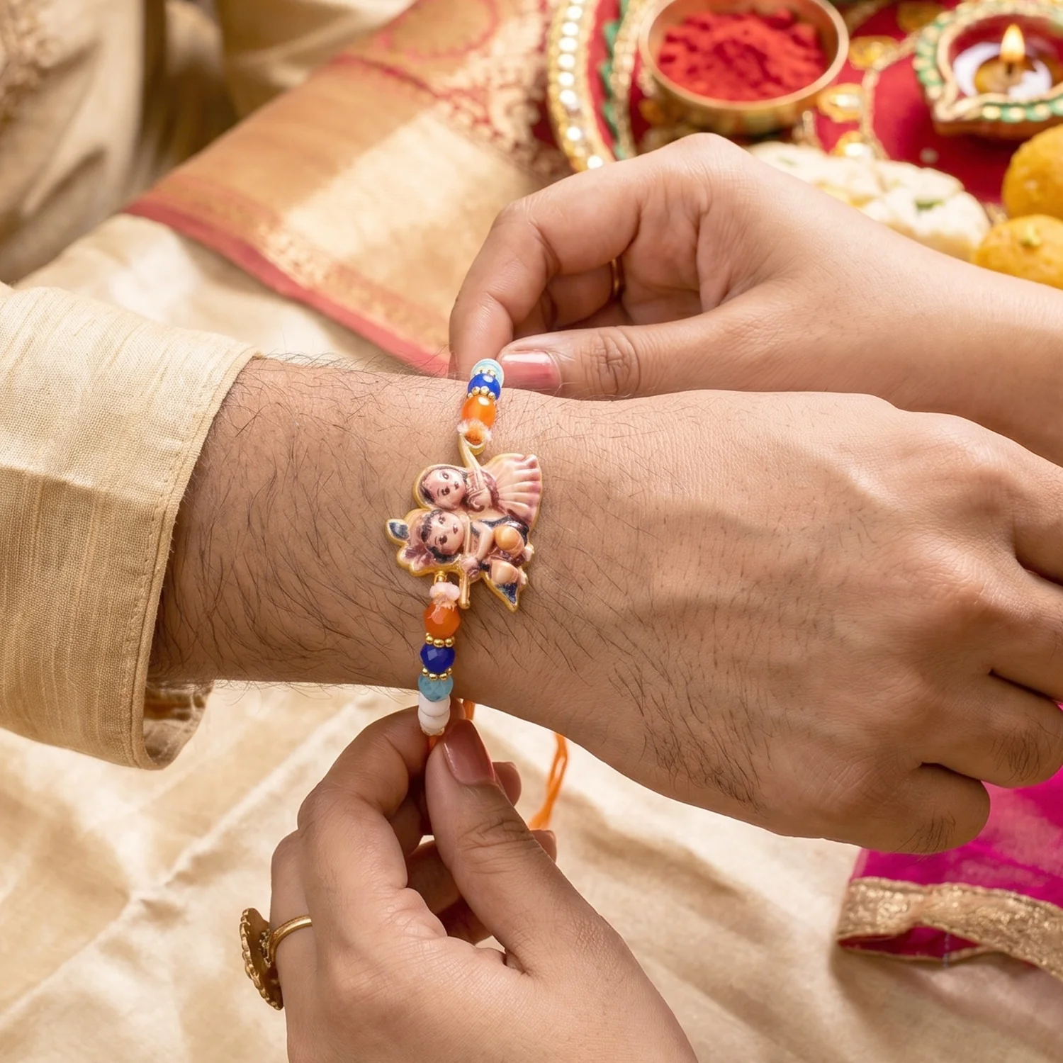 Radha Krishna Devotional Designer Rakhi - Image 3