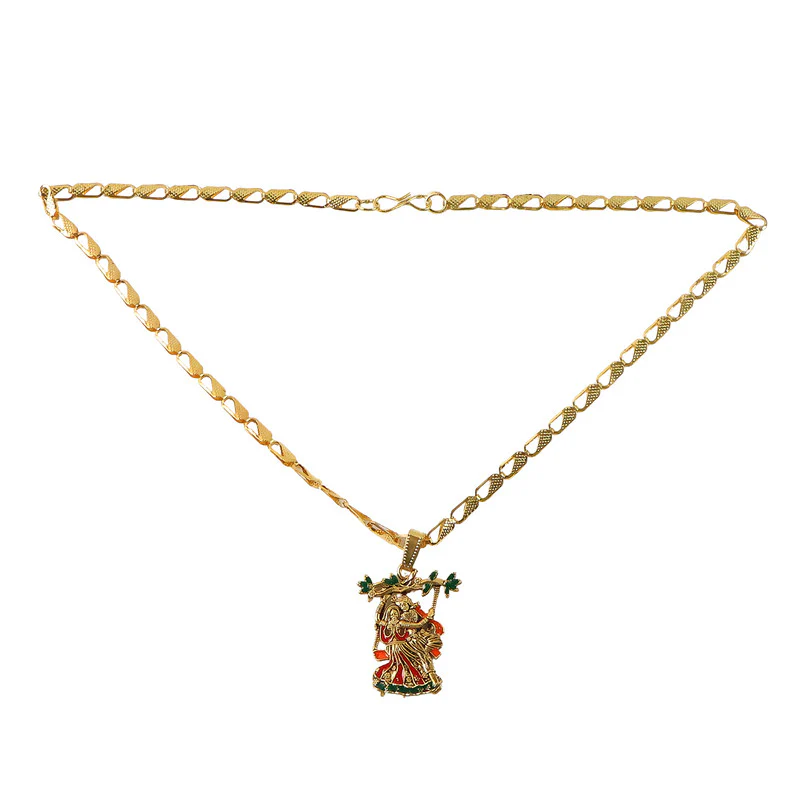 Radha Krishna Devotional Pendant with Designer Chain - Image 5