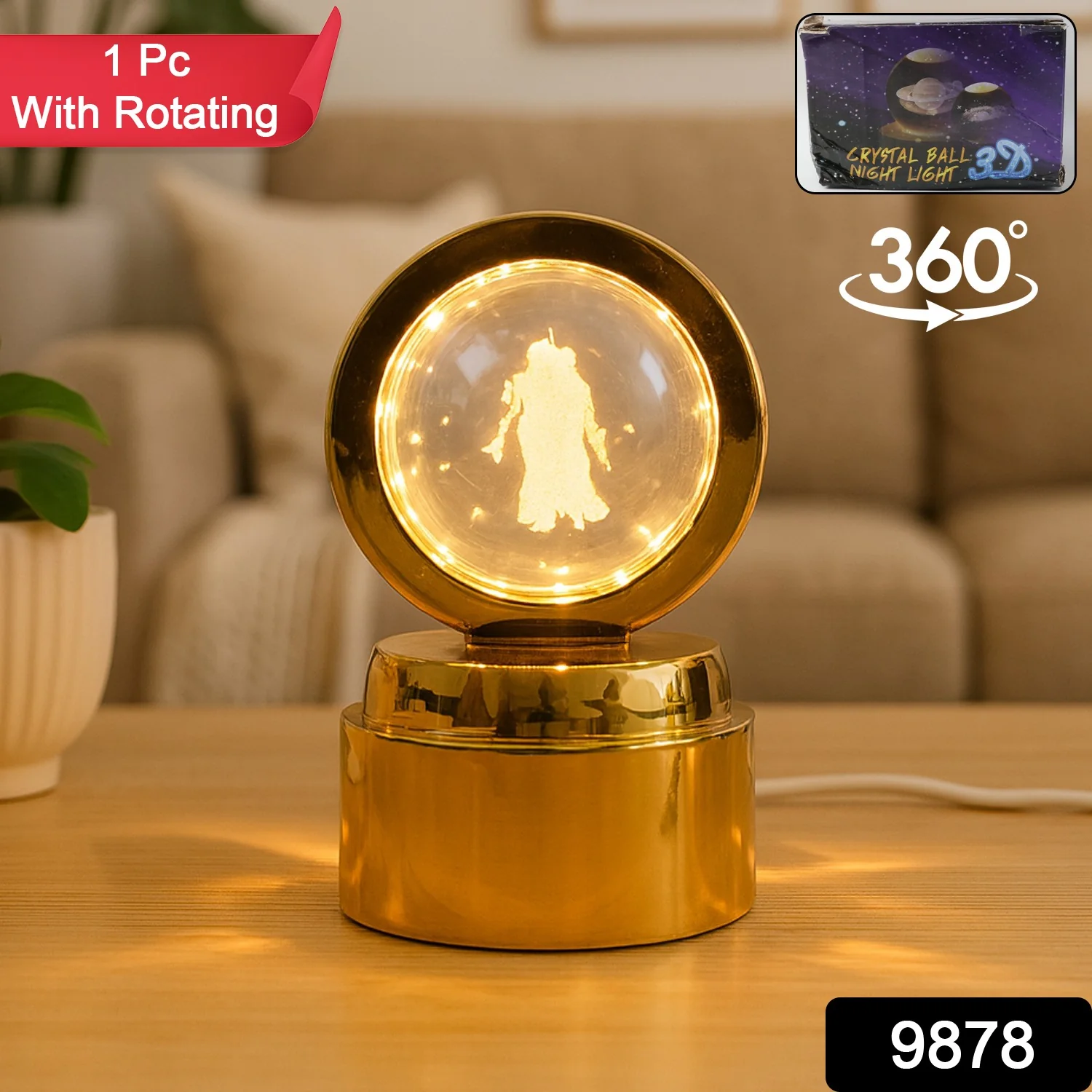 Radhe Krishna Crystal Ball Night Light – 1 Pc - Image 2