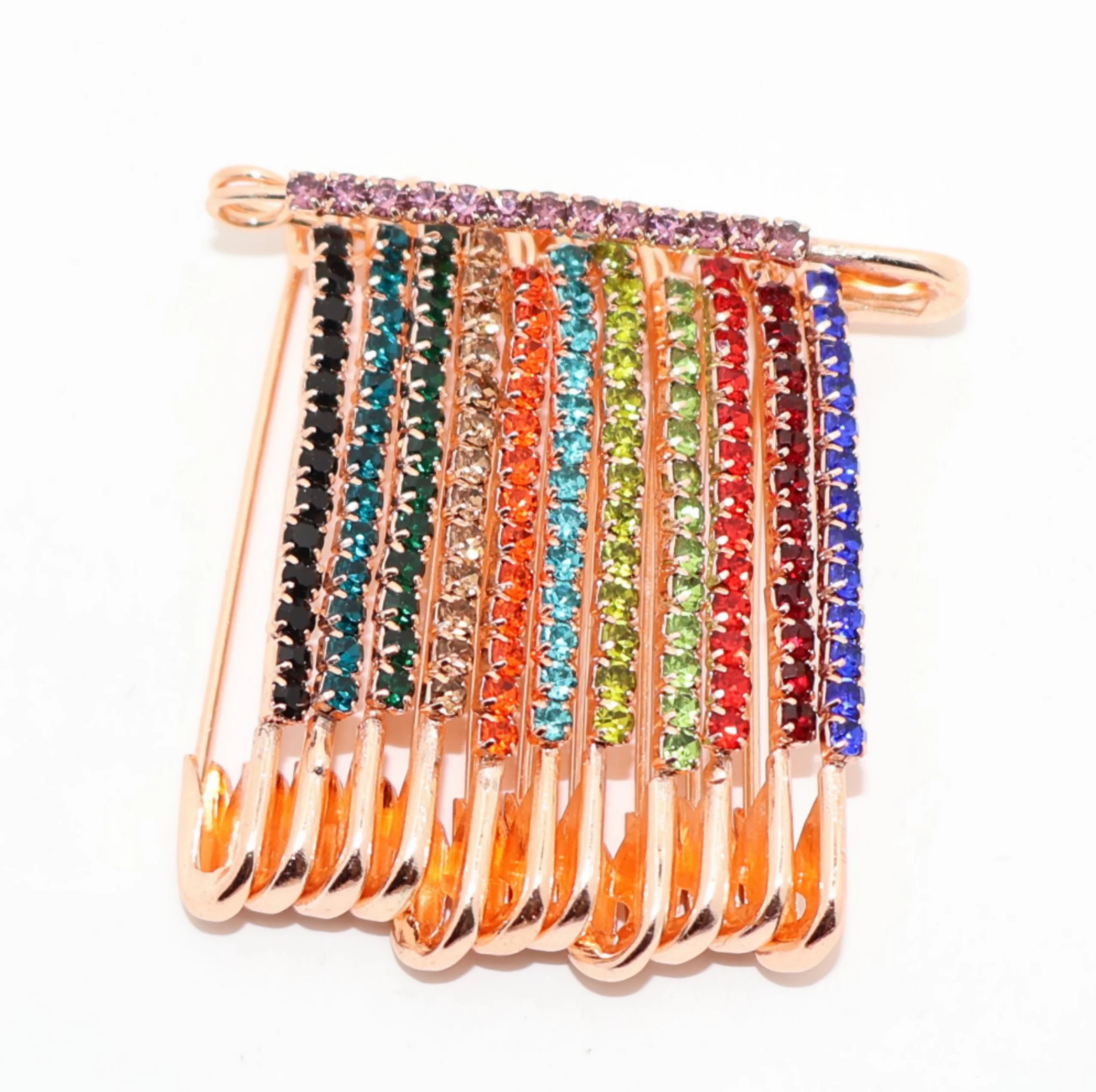 Rainbow Crystal Dangle Saree Pin Brooch - Multicolor Rhinestone Scarf Pin - Image 2