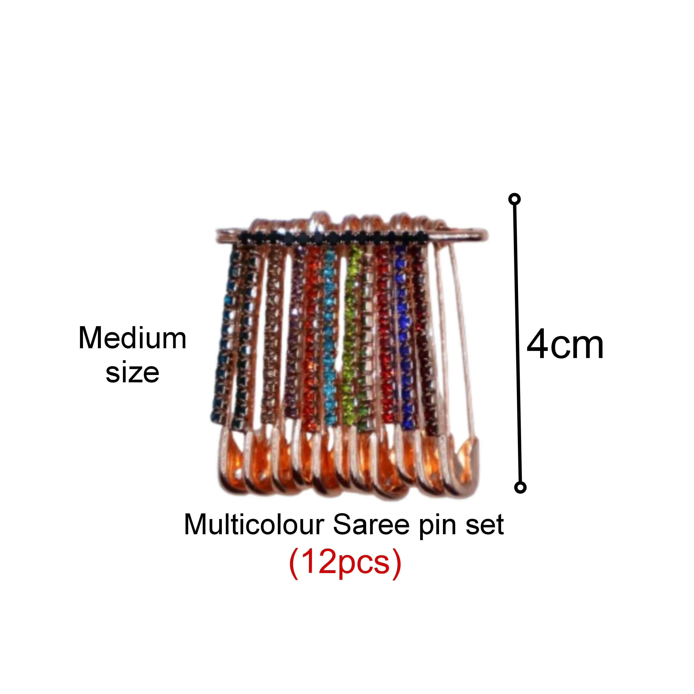 Rainbow Crystal Dangle Saree Pin Brooch - Multicolor Rhinestone Scarf Pin - Image 3