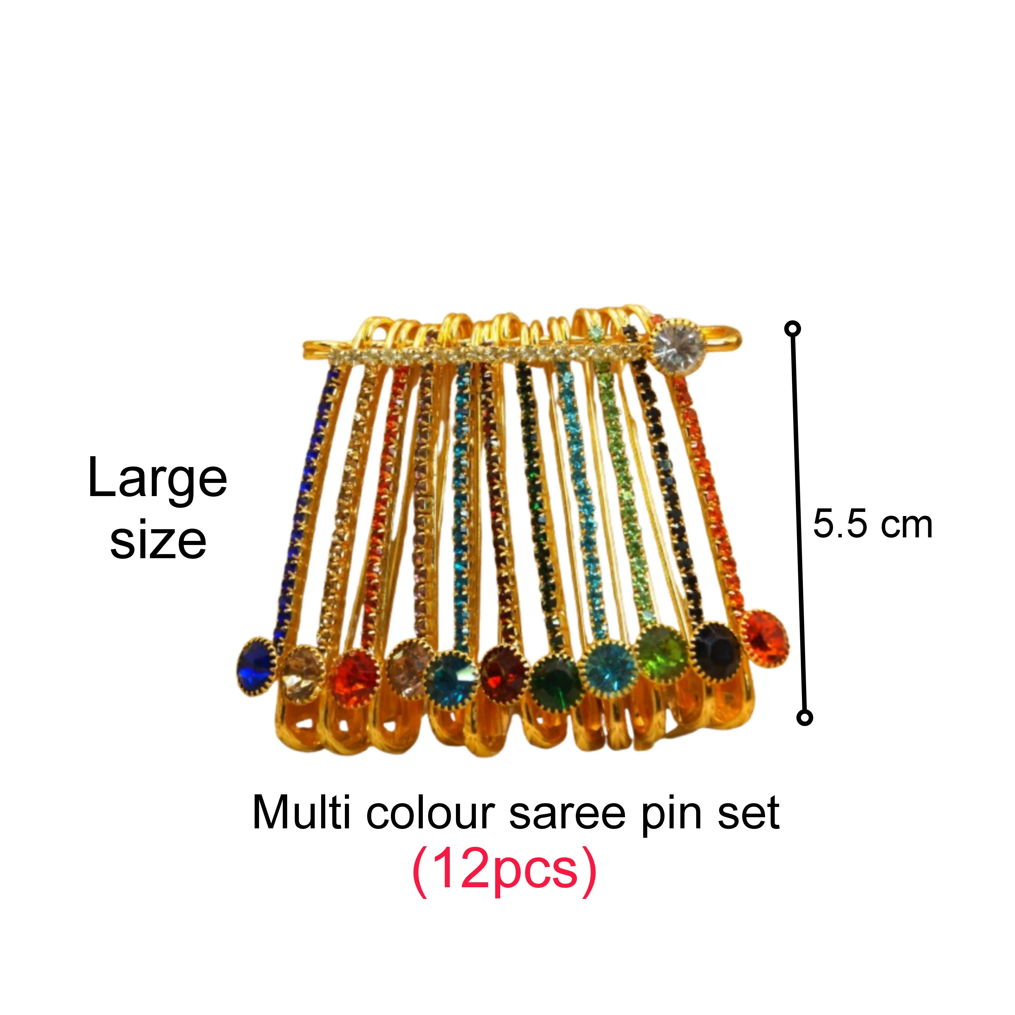 Rainbow Crystal Safety Pin Brooch - Gold Tone Multi-Color Rhinestone Pin - Image 3