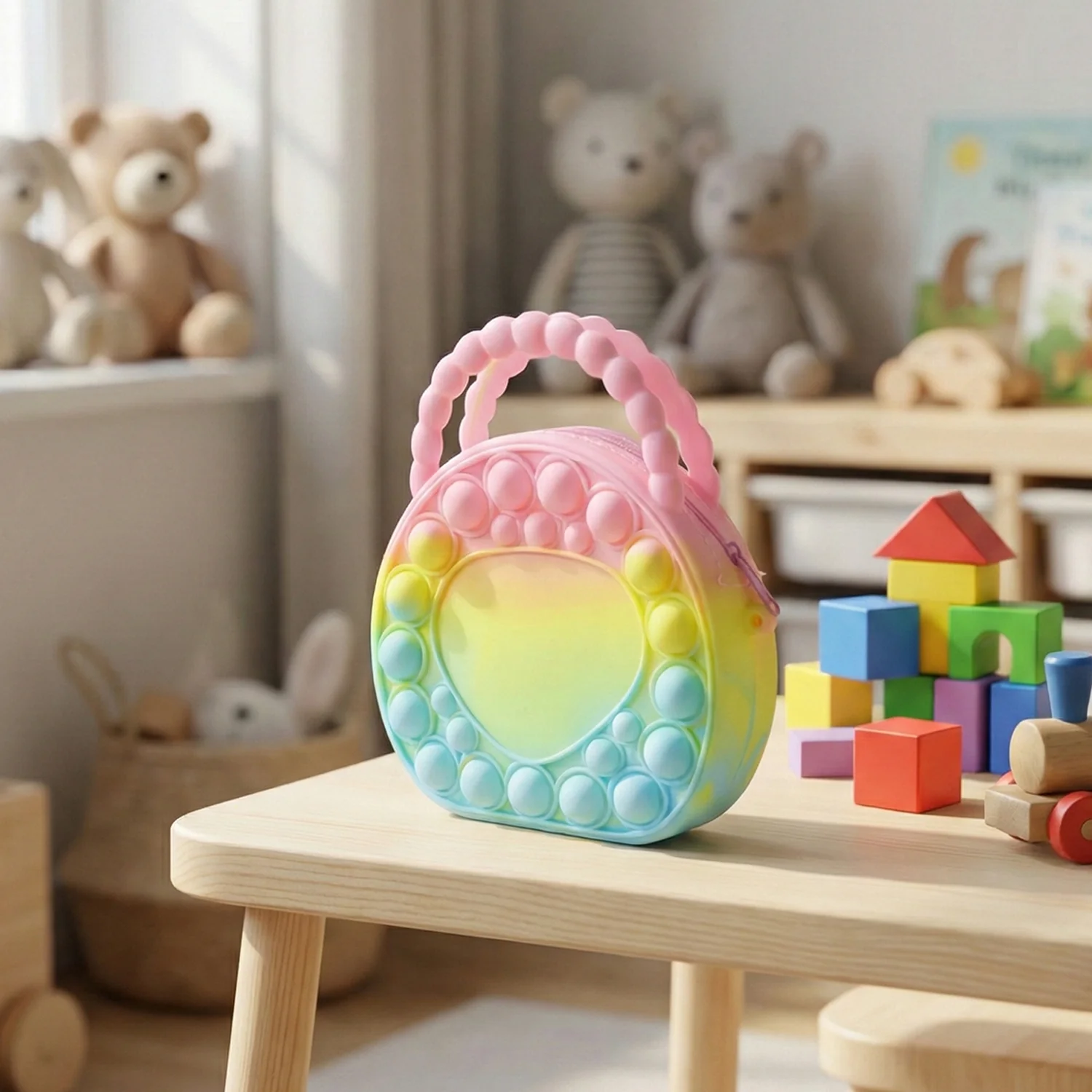 Rainbow Round Silicone Pop It Coin Purse (1 Pc) - Image 5