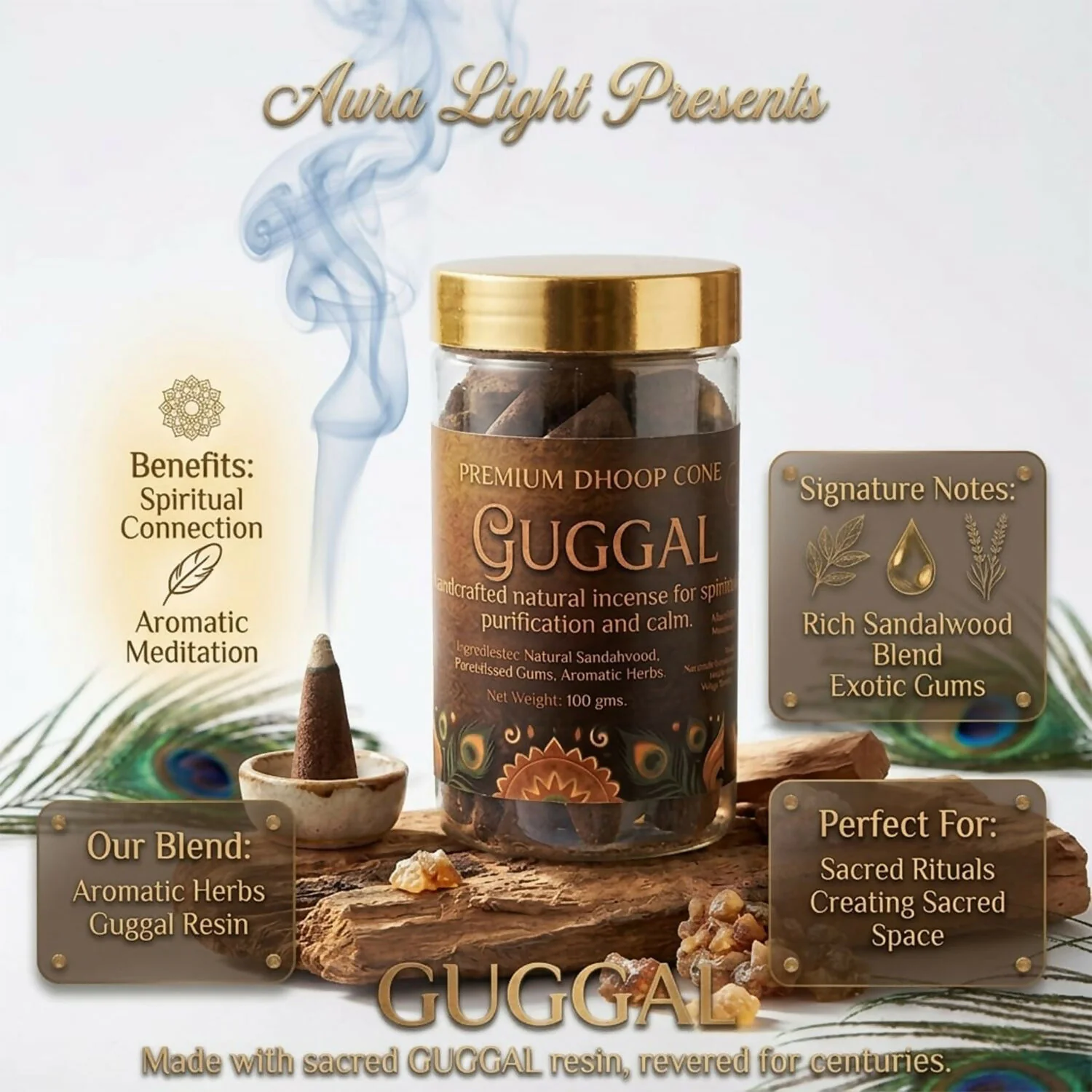 Guggal Dhoop Cones for Pooja & Meditation with Long Lasting Aroma (100gm) - Image 3