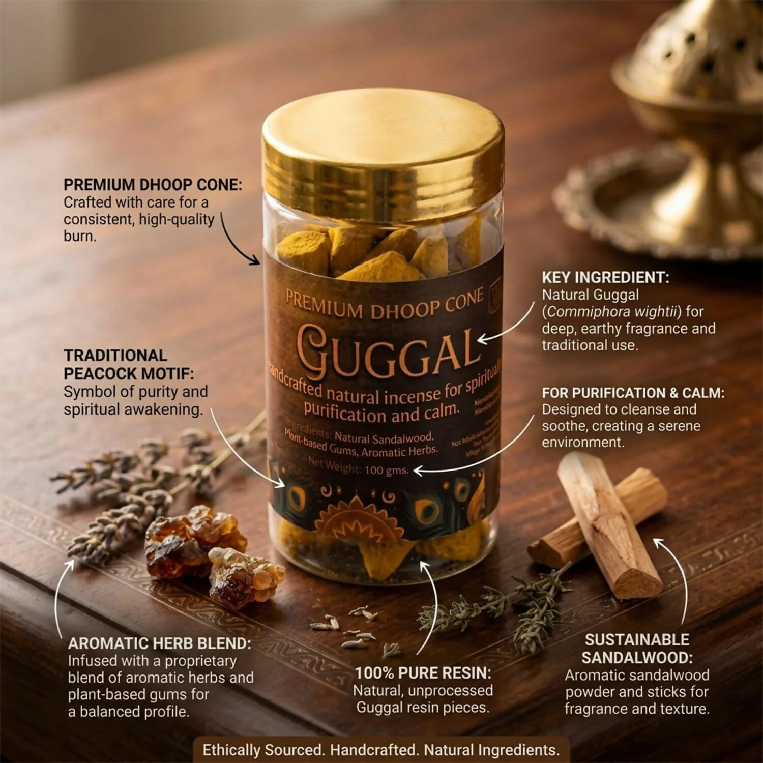 Guggal Dhoop Cones for Pooja & Meditation with Long Lasting Aroma (100gm) - Image 4