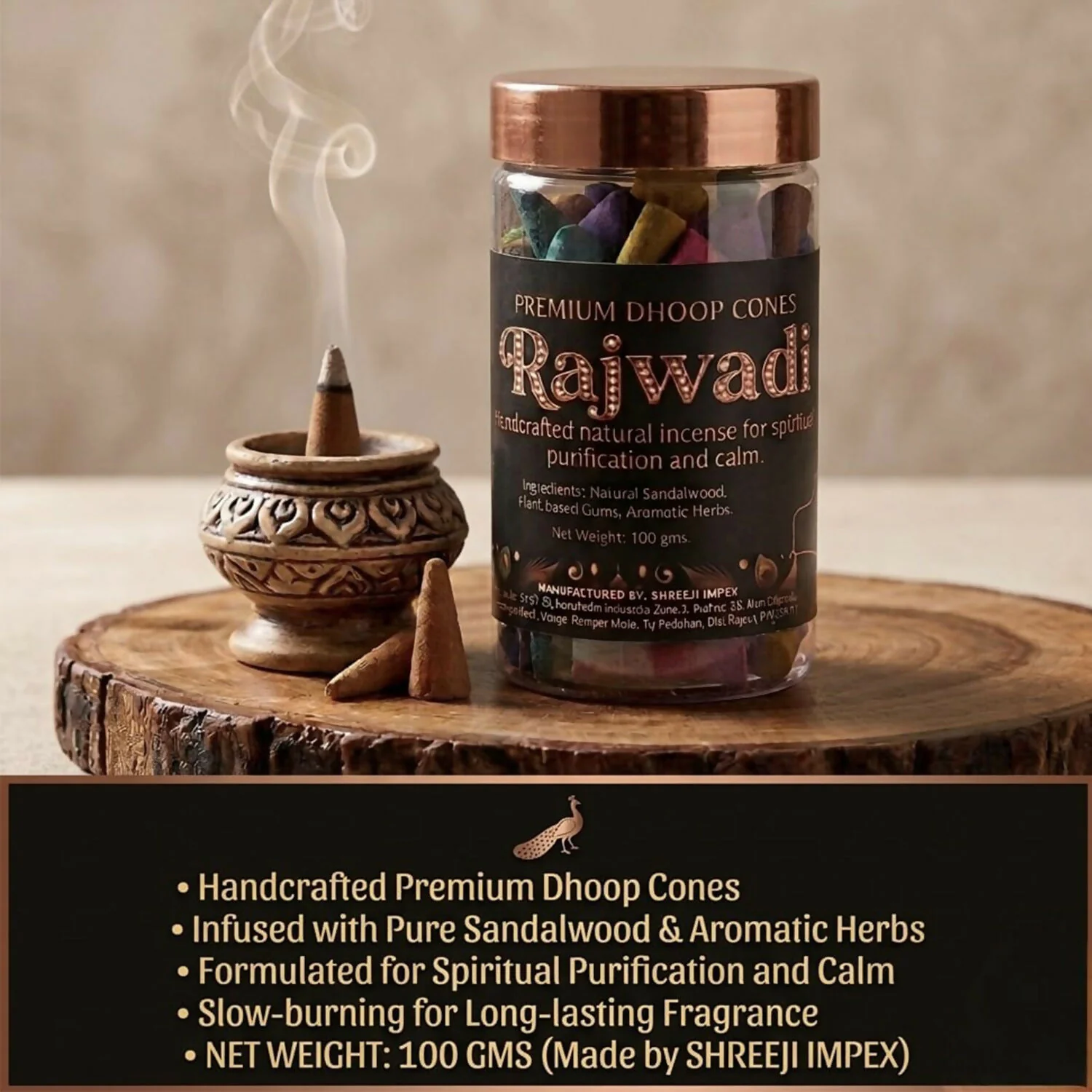 Rajwadi Premium Dhoop Cones for Spiritual Use with Slow Burning Fragrance (100gm) - Image 2
