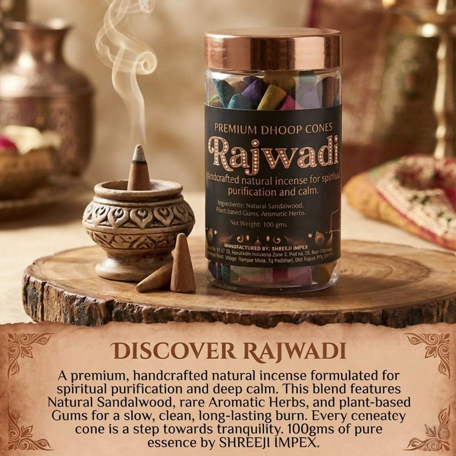 Rajwadi Premium Dhoop Cones for Spiritual Use with Slow Burning Fragrance (100gm) - Image 4