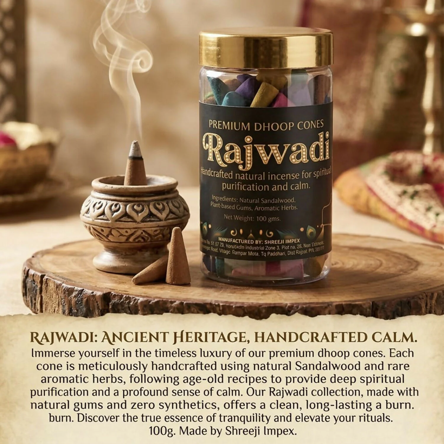 Rajwadi Premium Dhoop Cones for Spiritual Use with Slow Burning Fragrance (100gm) - Image 5
