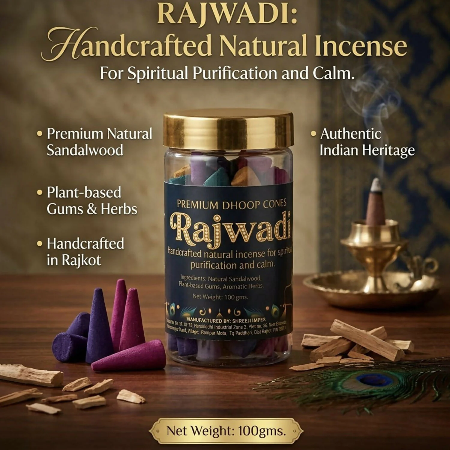Rajwadi Premium Dhoop Cones for Spiritual Use with Slow Burning Fragrance (100gm) - Image 6