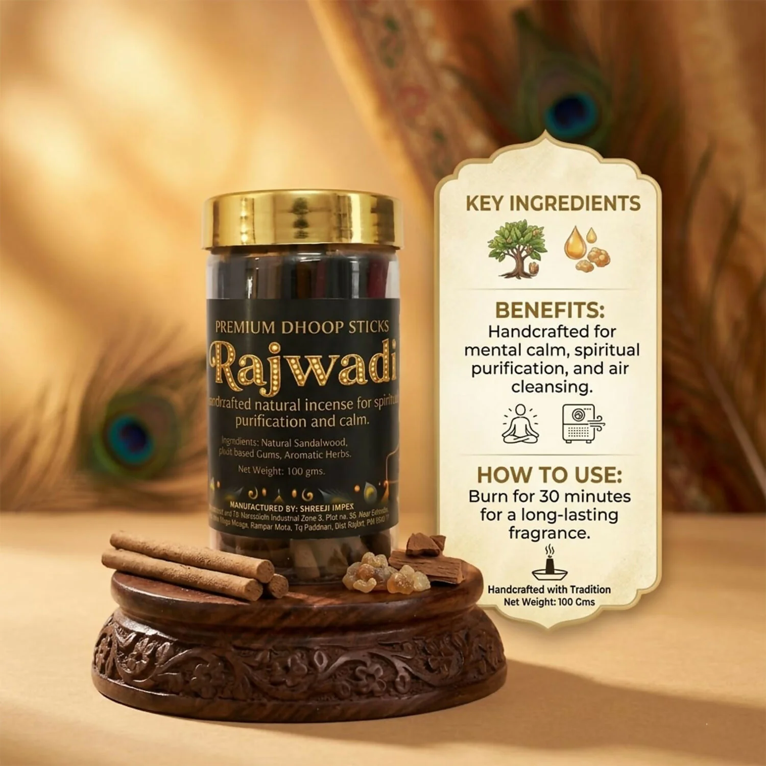 Rajwadi Premium Dhoop Sticks for Pooja & Meditation – Natural Fragrance Incense for Calm & Positive Energy (100 Gm) - Image 2