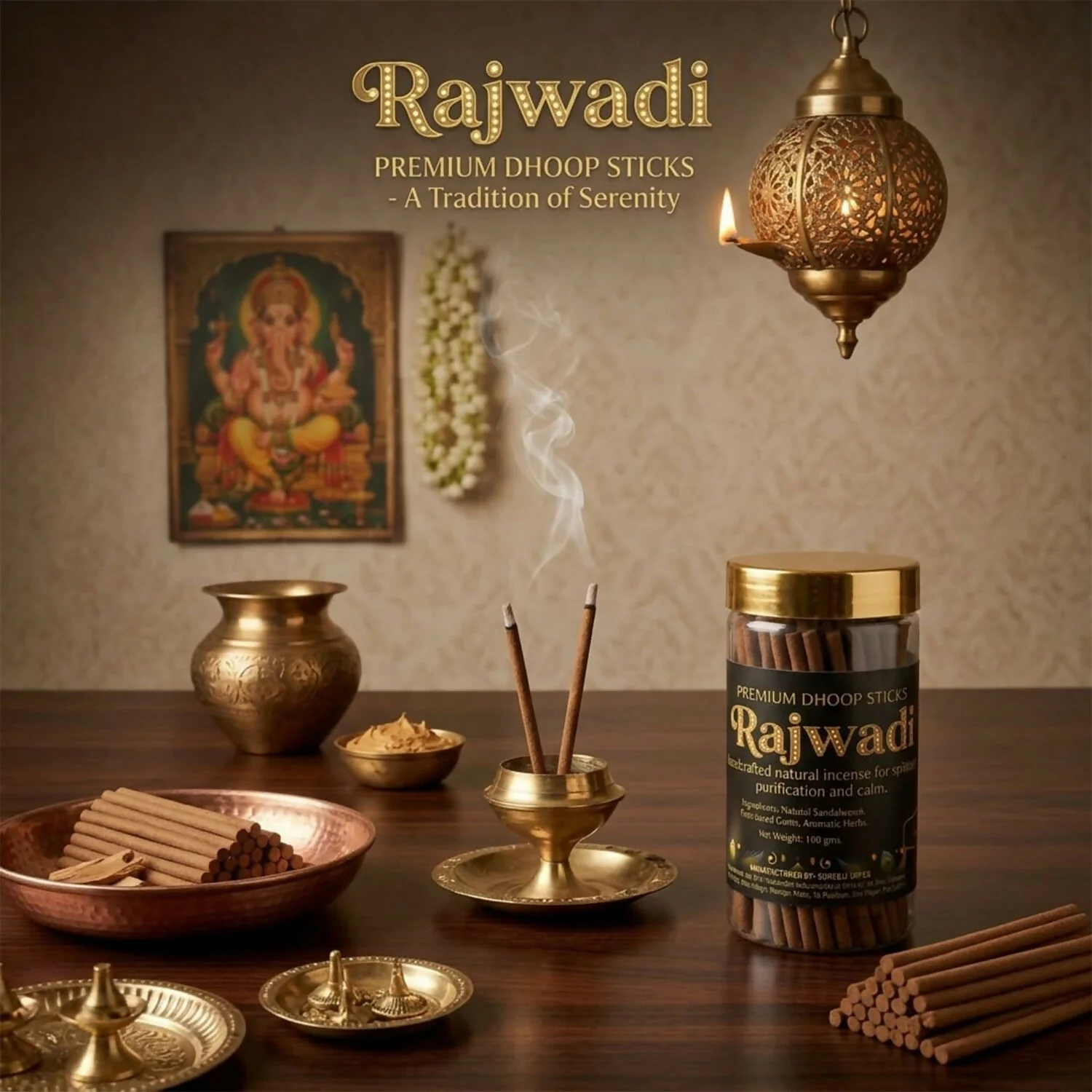 Rajwadi Premium Dhoop Sticks for Pooja & Meditation – Natural Fragrance Incense for Calm & Positive Energy (100 Gm) - Image 3