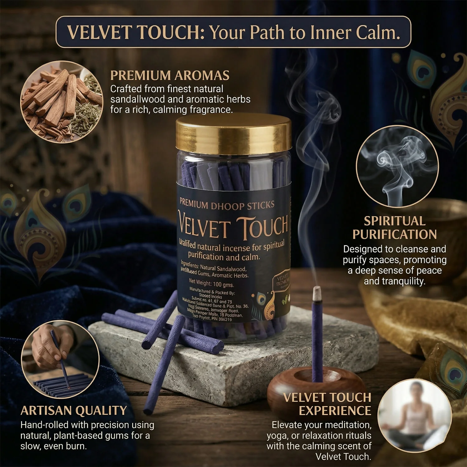 Velvet Touch Dhoop Sticks for Pooja with Long Lasting Aroma (100gm) - Image 3