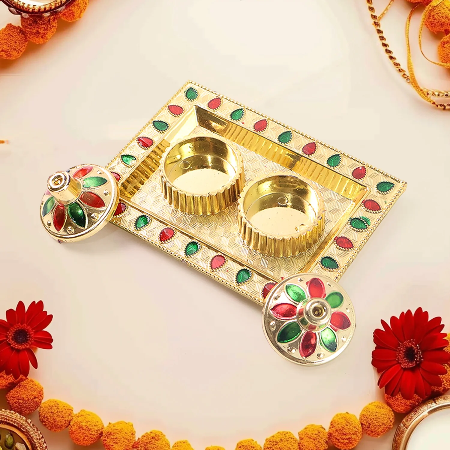 Rakasha Bandhan Special Puja Thali, Kumkum Thali Holder, Pooja Return Gift, Indian Housewarming Gifts, Brother / Bhai / Bhabhi / Sister / Family   for Rakshabandhan, Diwali (Mix Design) - Image 4