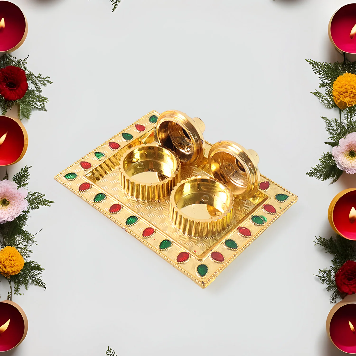 Rakasha Bandhan Special Puja Thali, Kumkum Thali Holder, Pooja Return Gift, Indian Housewarming Gifts, Brother / Bhai / Bhabhi / Sister / Family   for Rakshabandhan, Diwali (Mix Design) - Image 6